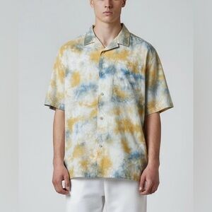Junk food clothing Men's short sleeve woven‎ button up shirt yellow Tie-Dye XL